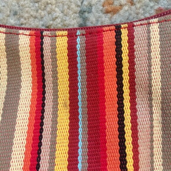 FOSSIL Multi Color Striped Shoulder Purse Baguette Bag Leather Accents and Key - Picture 5 of 11